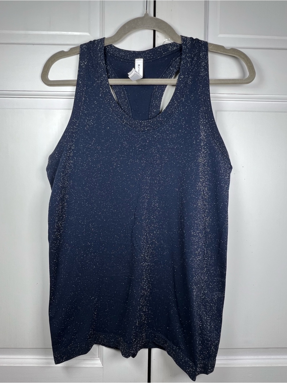 Athleta Momentum Shine Tank Top Navy Blue With Metallic Shimmer Sz Medium - Picture 3 of 6